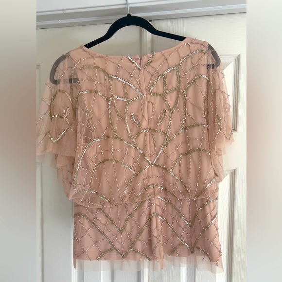 Adrianna Papell signature blouse hand beaded top w/ flutter sleeves sz 8 blush - Picture 3 of 3